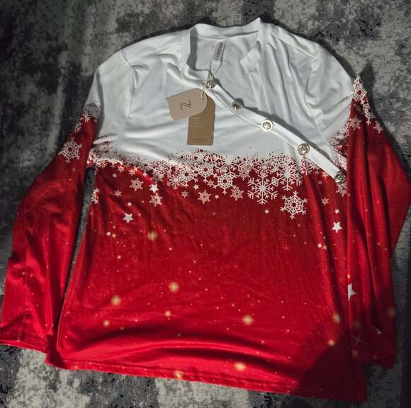 Zolucky Tops - Zolucky Christmas Long Sleeve Top Size L White Red Snowflake